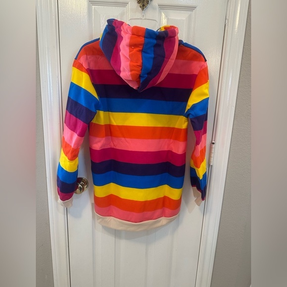 XUERUAI Colorful Striped Pullover Hoodie Ribbed Cuffs and Waist Size Medium NWT - Picture 3 of 9